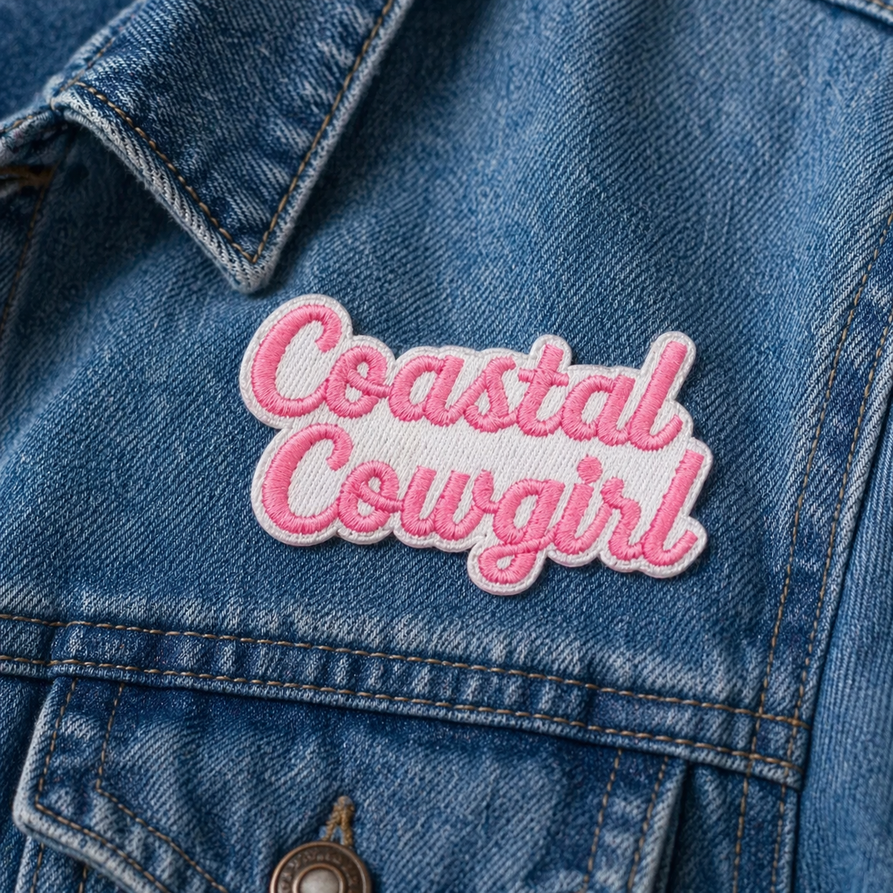 Coastal cowgirl roosa – silitettävä kangasmerkki