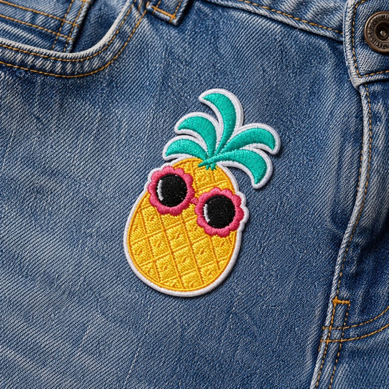 Ananas aurinkolaseissa – silitettävä kangasmerkki