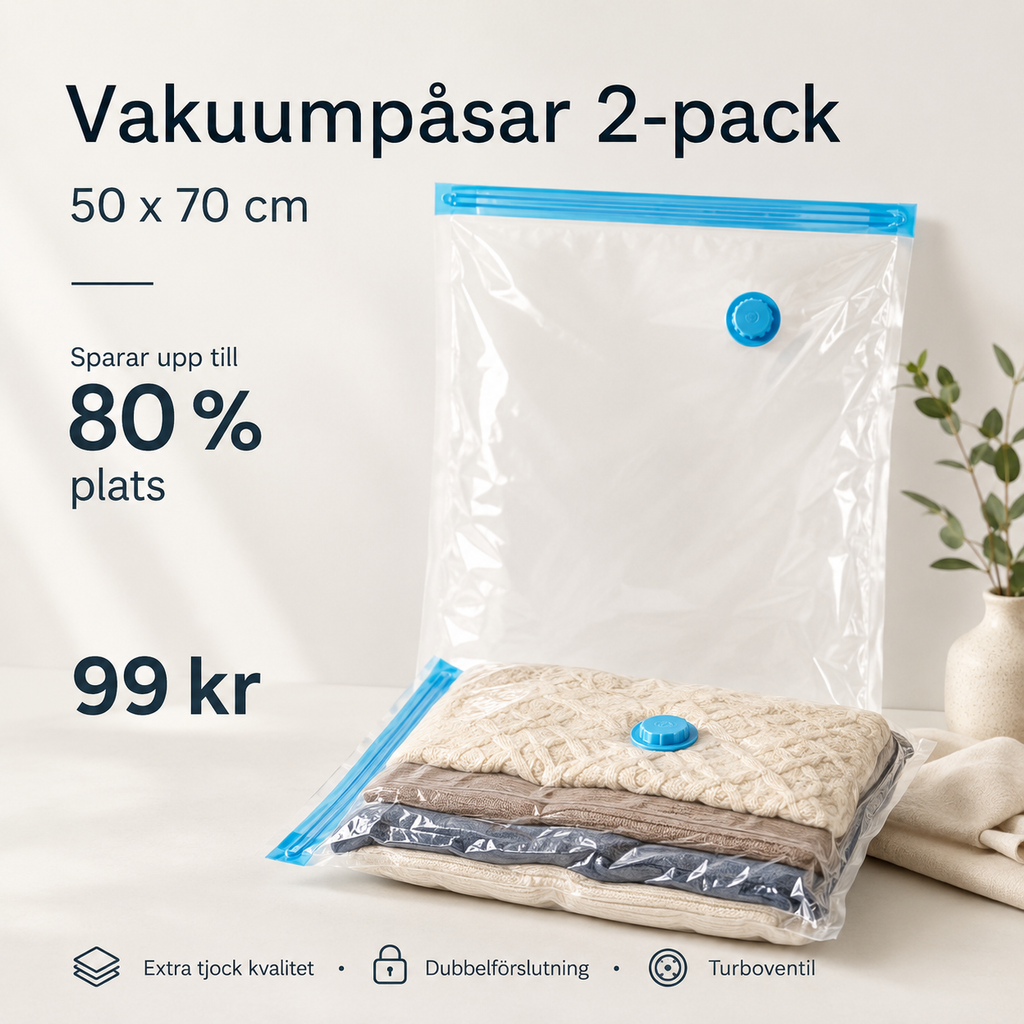 Vakuumipussit vaatteille ja tekstiileille – 50×70 cm, 2 kpl
