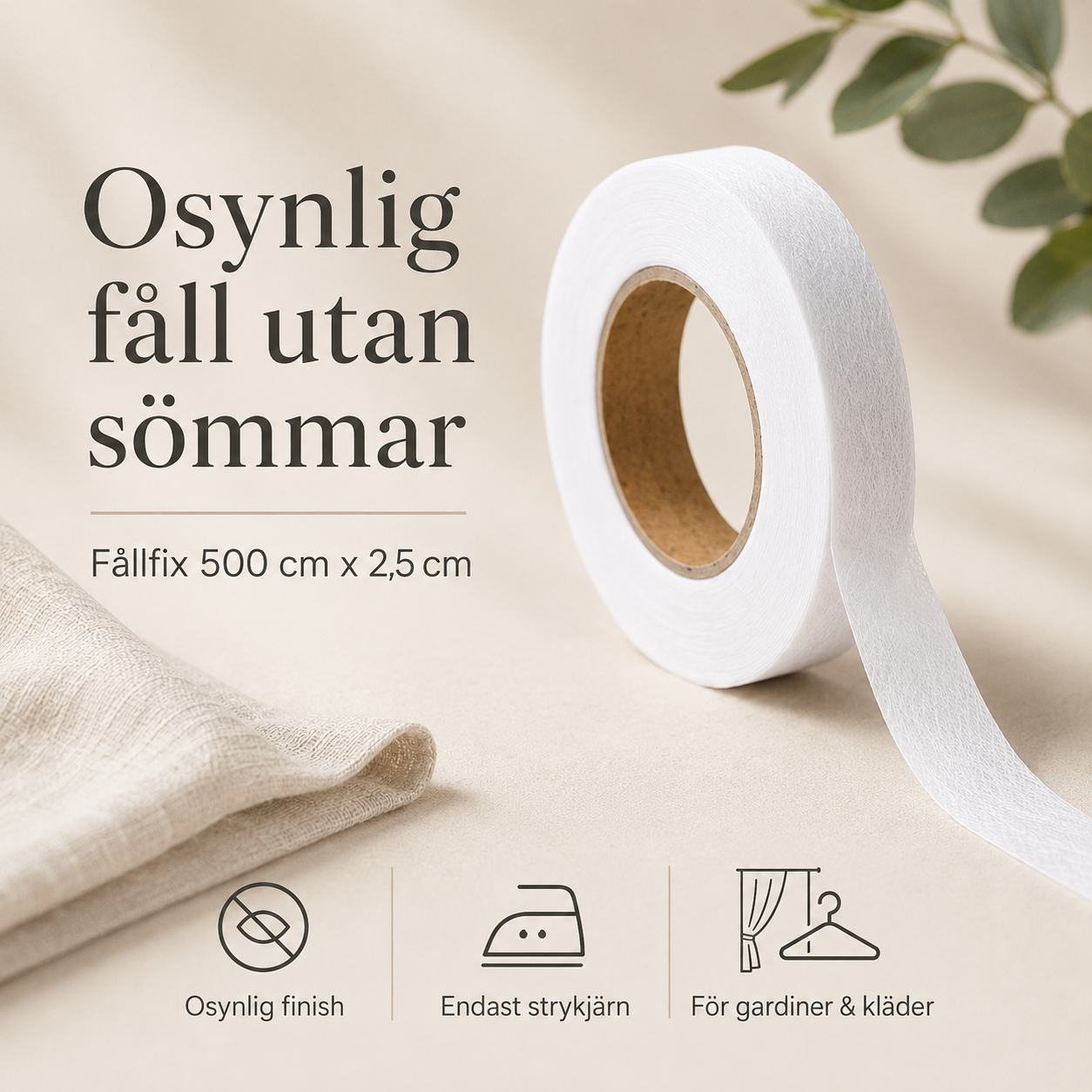 Näkymätön päärmenauha 5 m – lyhennä verhot ja vaatteet ilman ompelua