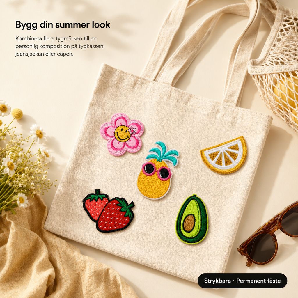 Summer vibes -pakkaus 8 kangasmerkkiä – silitettävät